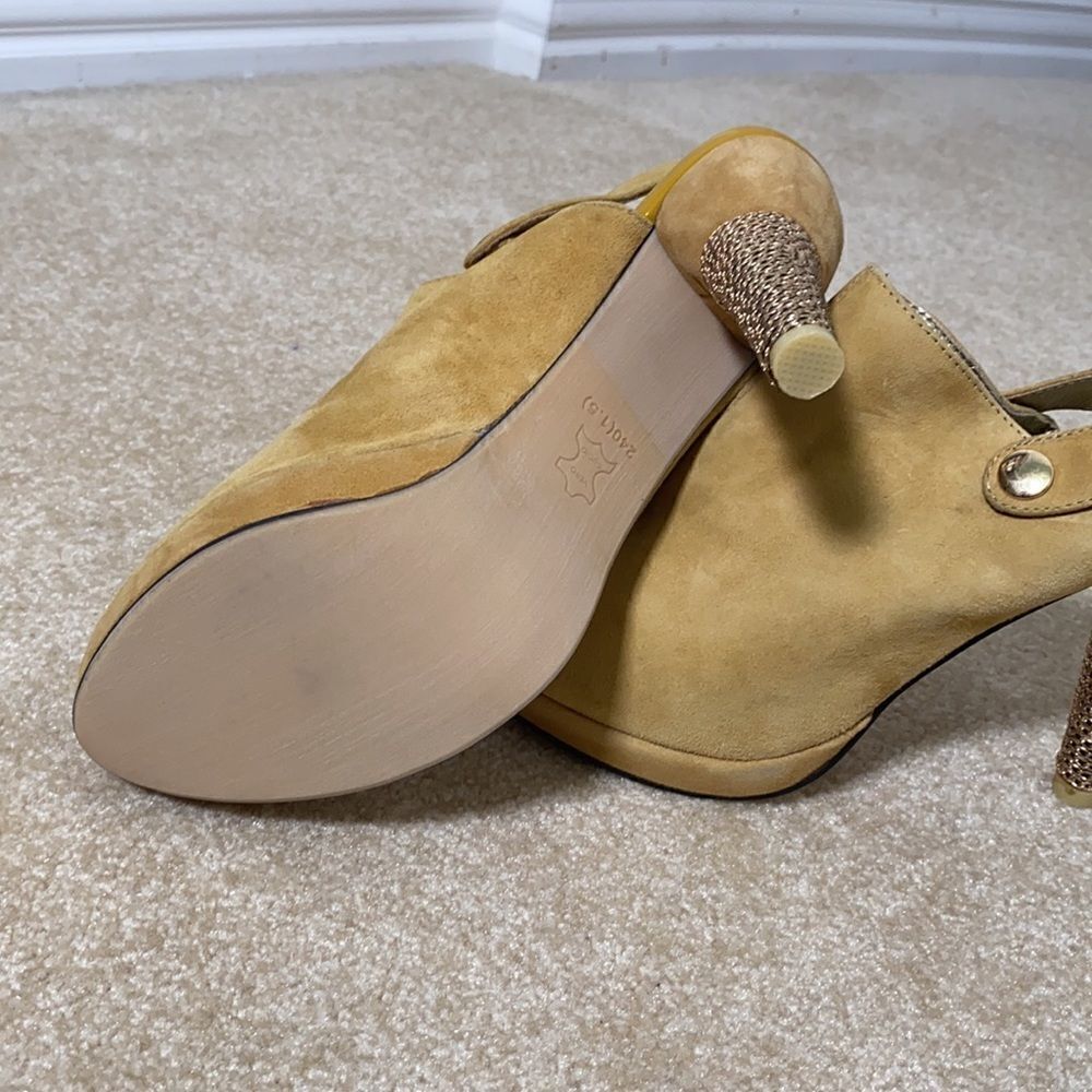 Women’s Suede Peep Toe High Heels with Chain Like Heel design - Picture 11 of 14